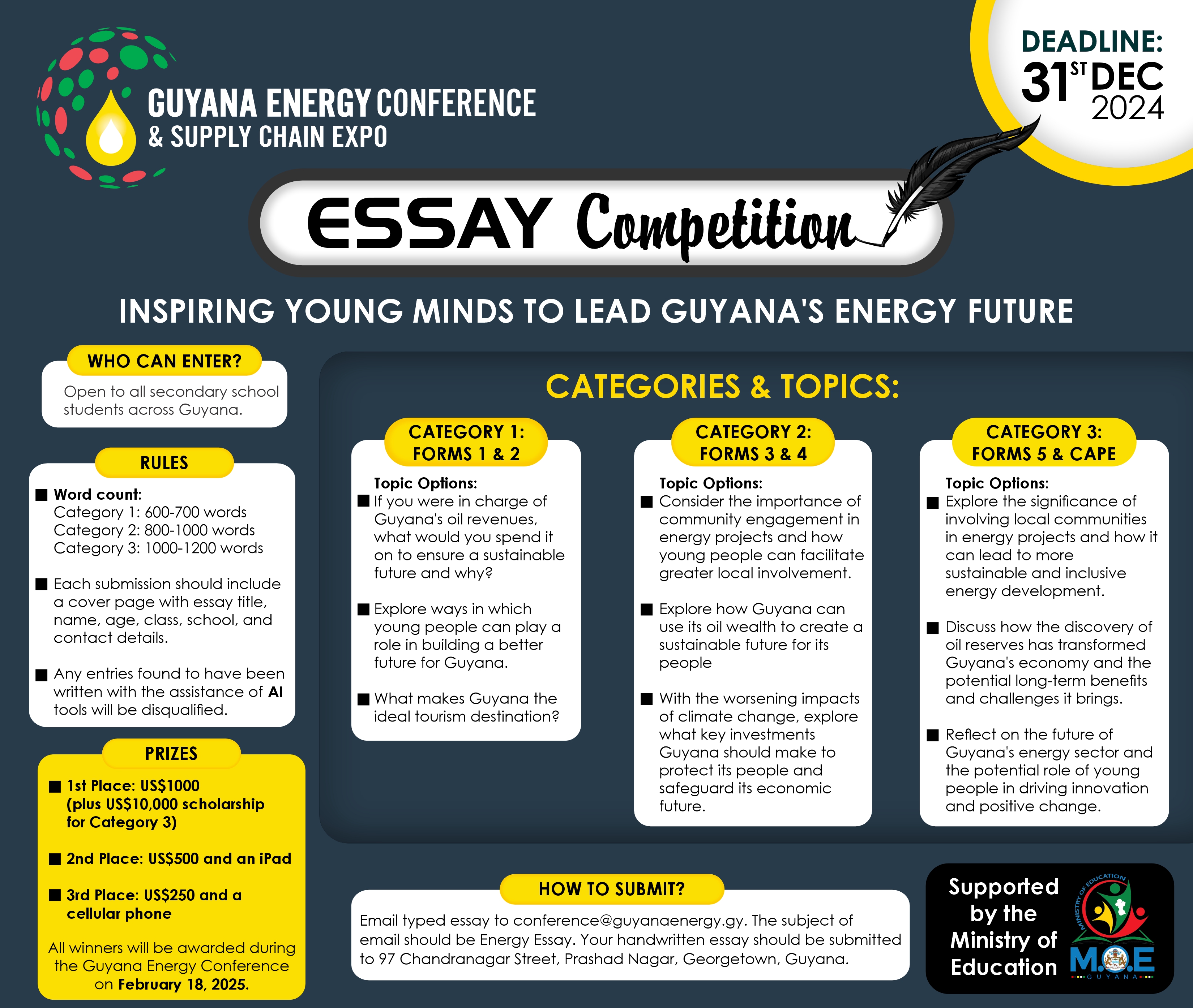 US$10,000 scholarship up for grabs as Guyana Energy Conference launches inaugural Essay Competition for Secondary School Students